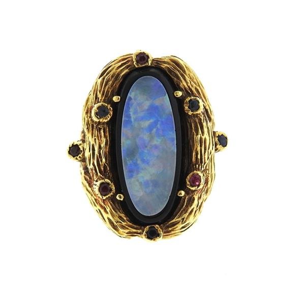 1970s 14k Gold Opal Onyx Ring (1 of 5)