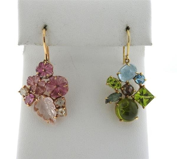 18k Gold Multi Color Carved Gemstone Earrings (1 of 5)