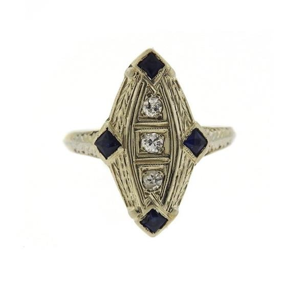 Art Deco 14k Gold Diamond Sapphire Ring (1 of 3)