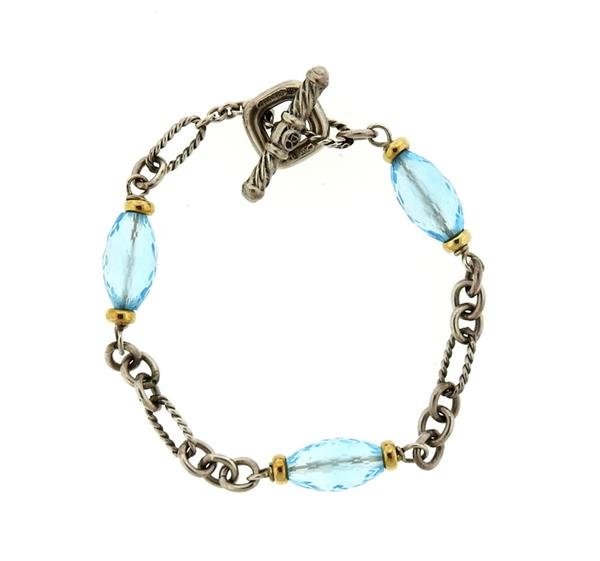 David Yurman 18K Gold Sterling Blue Topaz Figaro Link (1 of 3)