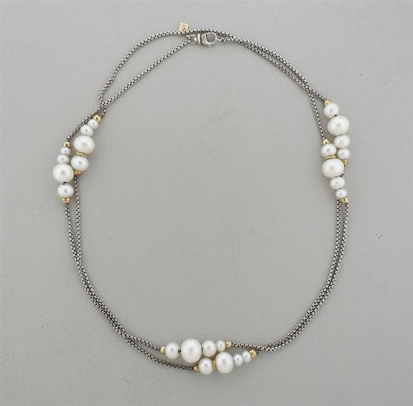 David Yurman 18K Gold Sterling Pearl Long Necklace (1 of 5)