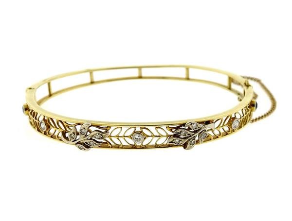 Antique 18K Gold Diamond Blue Stone Filigree Bracelet (1 of 4)