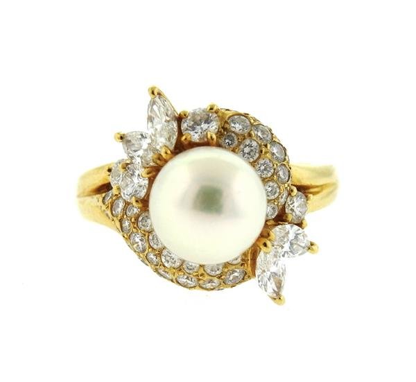 Mikimoto 18k Gold Diamond 9mm Pearl Ring (1 of 5)