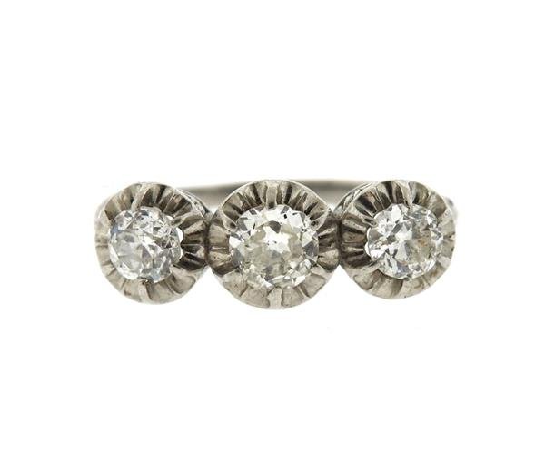 Art Deco Platinum 1.20ctw Diamond Three Stone Ring (1 of 6)