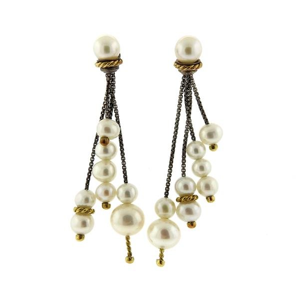 David Yurman 18K Gold Sterling Pearl Dangle Earrings (1 of 2)