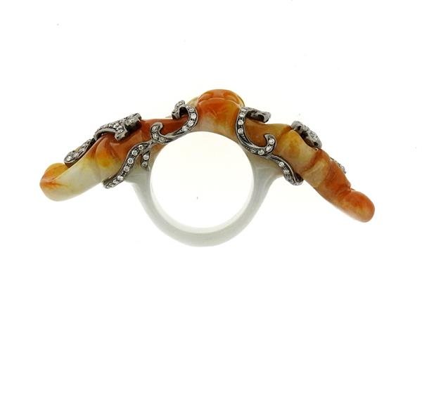 Bochic Carved Jade Diamond Large Ring (1 of 4)