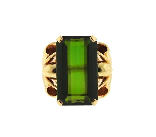 Retro 14k Gold 14ct Green Tourmaline Ring (1 of 5)