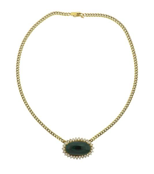 14k Gold Malachite Diamond Pendant Necklace (1 of 6)