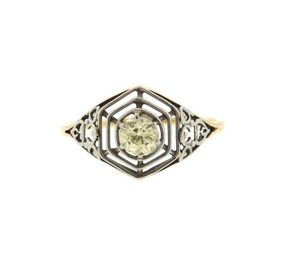 Art Deco  14K Gold Platinum Diamond Engagement Ring (1 of 3)