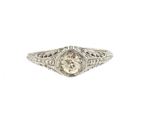 Art Deco Fliligree 14k Gold Diamond Engagement Ring (1 of 2)