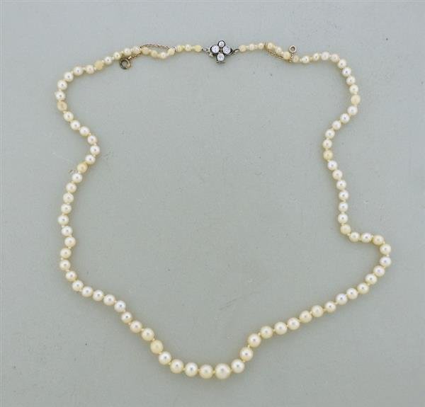 Art Deco Platinum Diamond Graduated Pearl Necklace (1 of 4)