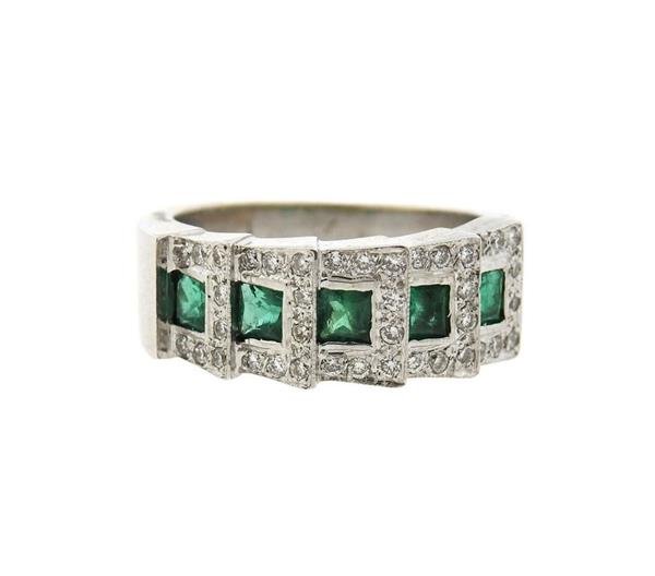 18K Gold Diamond Emerald Band Ring (1 of 3)