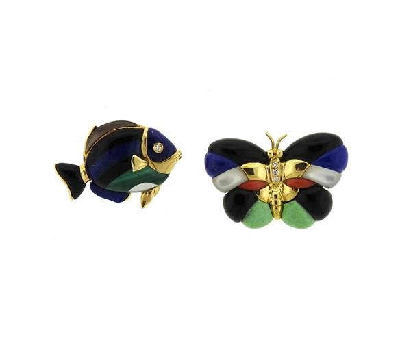 Asch Grossbardt 14K Gold Diamond Gemstone Brooch Lot of (1 of 2)