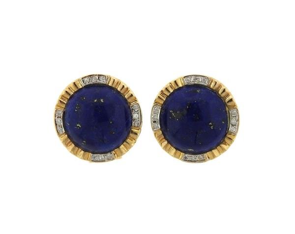 14K Gold Lapis Diamond Round Earrings (1 of 4)