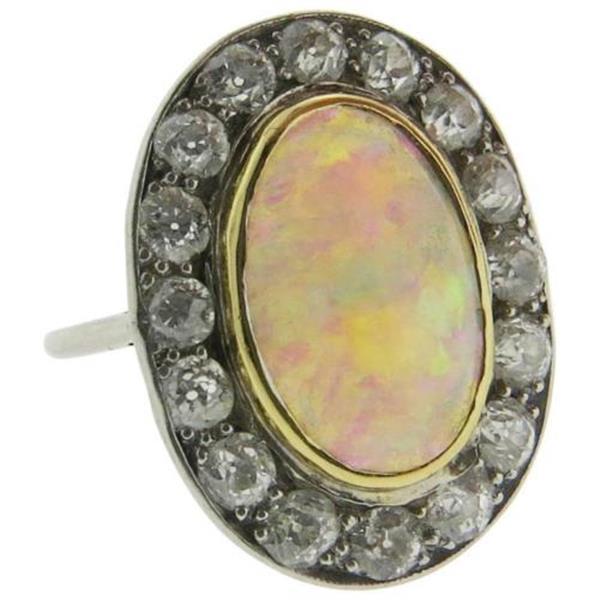 Antique 18k Gold Opal Diamond Ring (1 of 4)