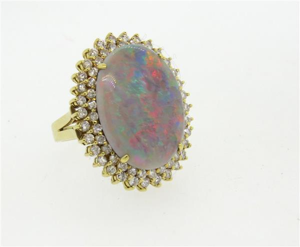 18k Gold Diamond Opal Large Cocktail Ring (1 of 5)