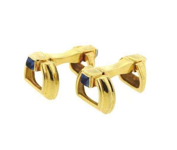 Mid Century 18K Gold Sapphire Cufflinks (1 of 4)