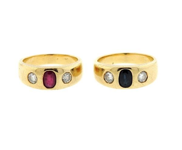 14K Gold Diamond Ruby Sapphire Gypsy Ring Lot of 2 (1 of 4)