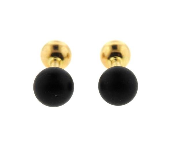 Tiffany & Co 14k Gold Black Stone Barbell Cufflinks (1 of 3)