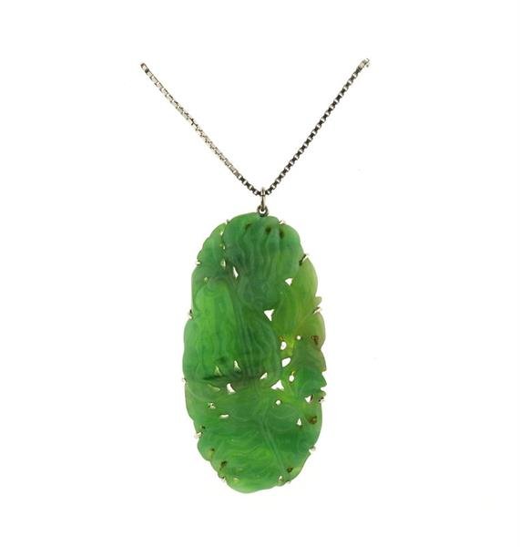 Antique 14k Gold Carved Jade Pendant Necklace (1 of 3)