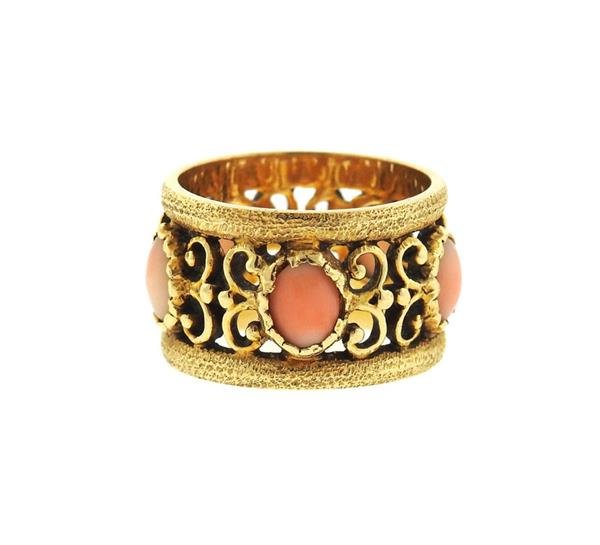 14k Gold Coral Wide Band Ring (1 of 3)