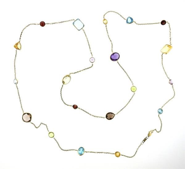 14k Gold Multi Color Gemstone Station Long Necklace (1 of 3)