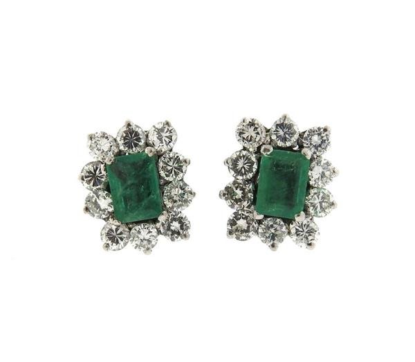 18k Gold Emerald Diamond Stud Earrings (1 of 3)