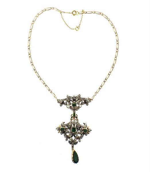 18k Gold Silver Emerald Diamond Pendant Brooch Necklace (1 of 5)