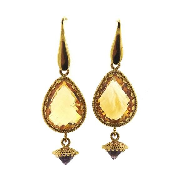 Italian 18K Gold Citrine Amethyst Dangle Earrings (1 of 4)