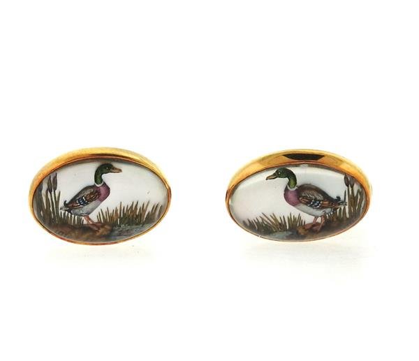 Victor Mayer 18k Gold Reverse Painting Duck Cufflinks (1 of 3)