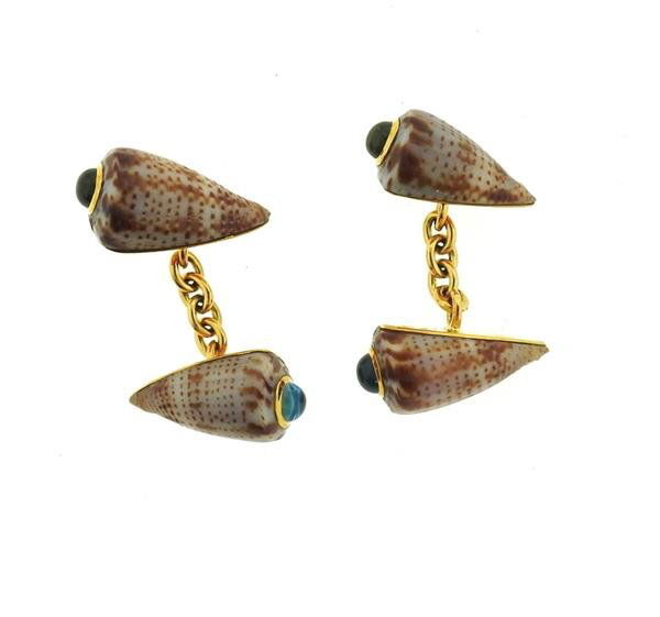 Trianon 18k Gold Shell Peridot Topaz Cufflinks (1 of 3)