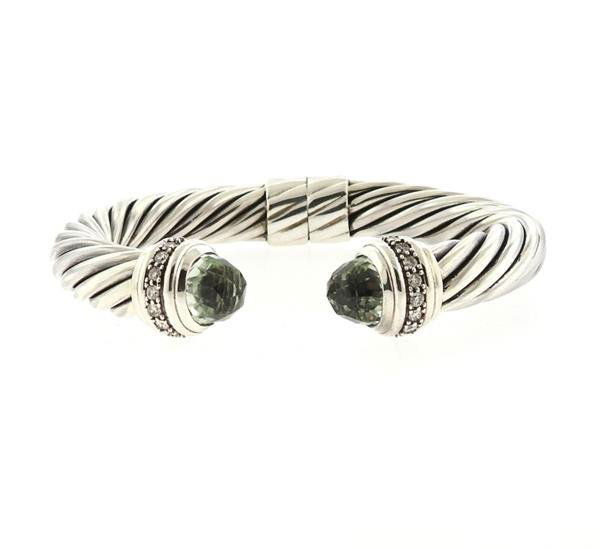 David Yurman Sterling Diamond Prasiolite Cable Bracelet (1 of 4)