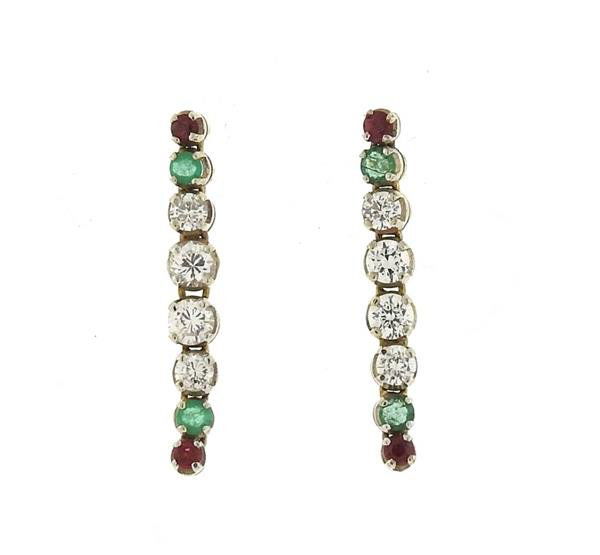 14k Gold Diamond Ruby Emerald Long Earrings (1 of 3)