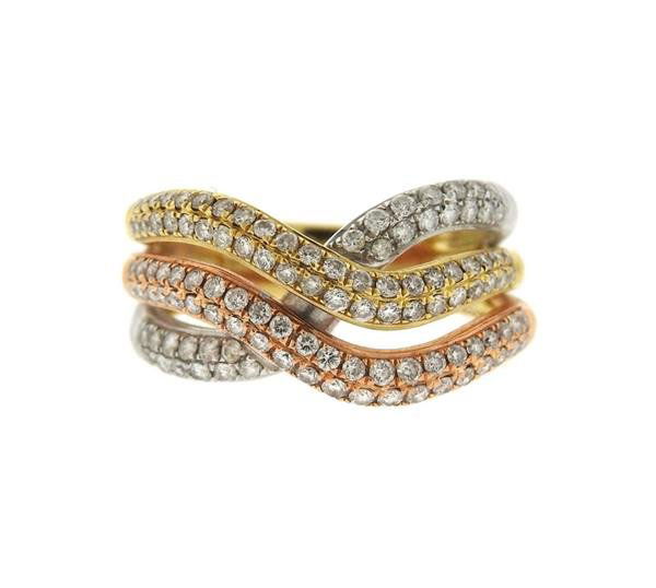 14k Tri Color Gold Diamond Wave Motif Ring (1 of 3)