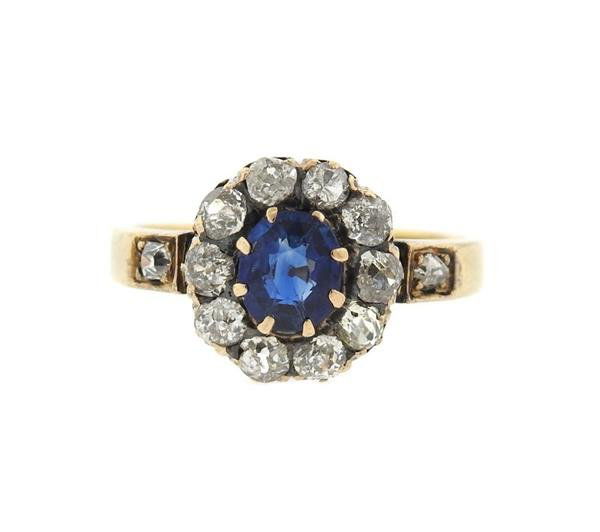 Antique Sapphire Diamond 18k Gold Ring (1 of 3)