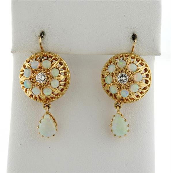 14k Gold Opal Diamond Drop Earrings (1 of 4)