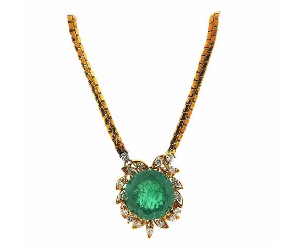 14K Gold Emerald Diamond Pendant Necklace (1 of 2)