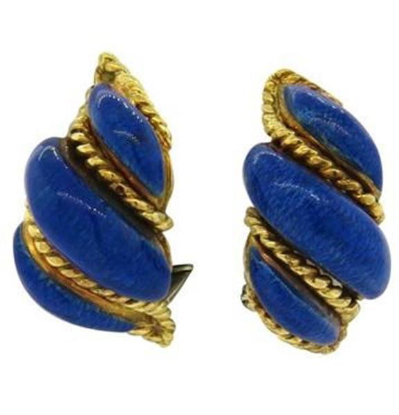 1960s Tiffany & Co. Blue Enamel 18k Gold Earrings (1 of 2)