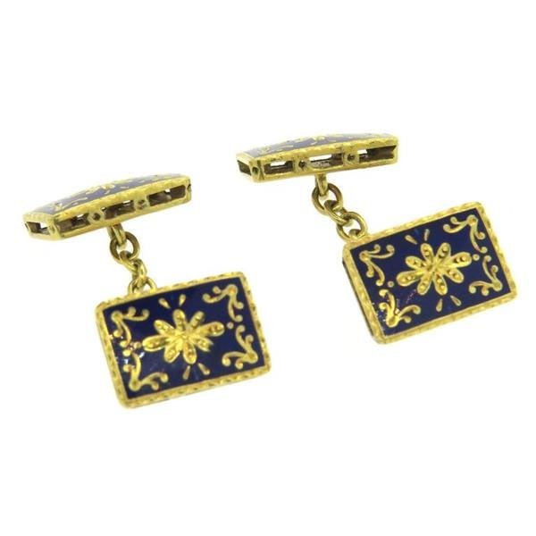 Blue Enamel 18k Gold Cufflinks (1 of 4)