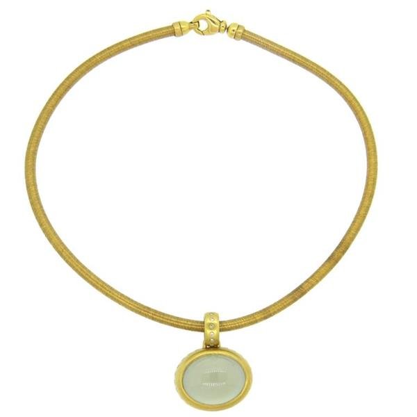 Chalcedony Cabochon Diamond Gold Pendant Necklace (1 of 5)