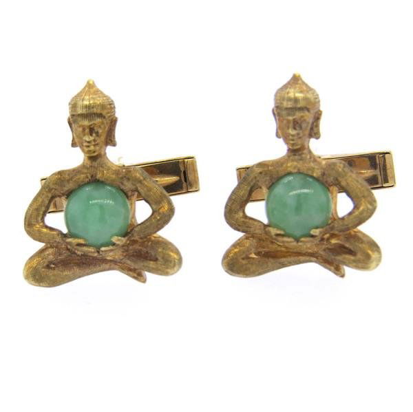 14k Gold Jade Krishna Cufflinks (1 of 3)