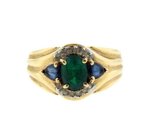 14k Gold Green Blue Stone Diamond Ring (1 of 3)