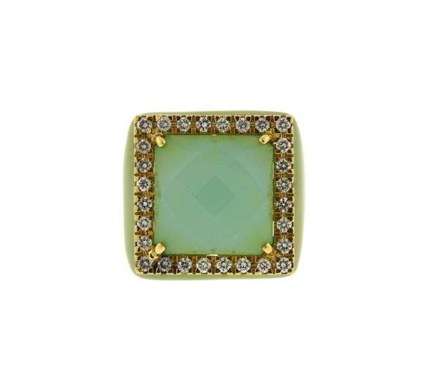 18k Gold Milky Chrysoprase Diamond Enamel Ring (1 of 4)