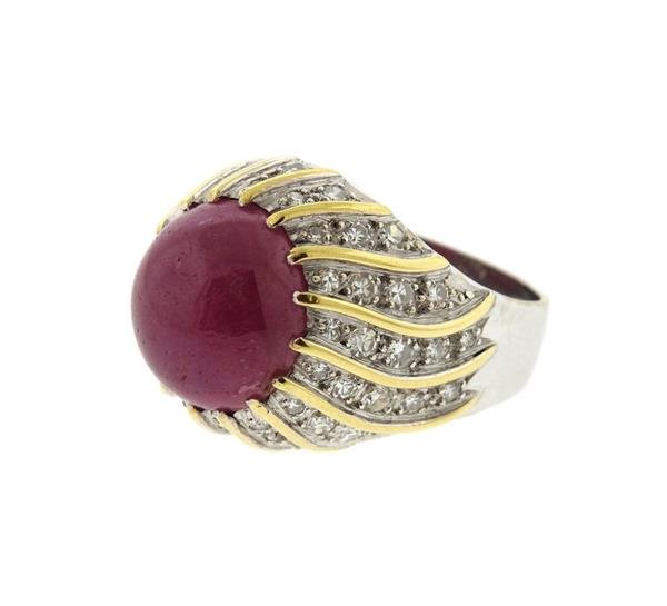 18k Gold Ruby Cabochon Diamond Cocktail Ring (1 of 5)