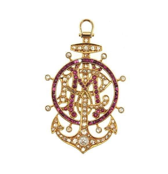 18k Gold Diamond Ruby Anchor Pendant (1 of 3)