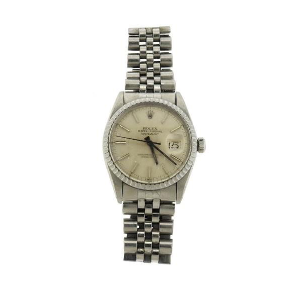 Rolex Datejust Steel Men's Watch ref. 16030: METAL: stainless steel. MEASUREMENTS: case 36mm excl crown, band shows significant stretching - will fit approx. 7" wrist. DIAL: shows scratches, silvered dial with silver markers, date at 3 o