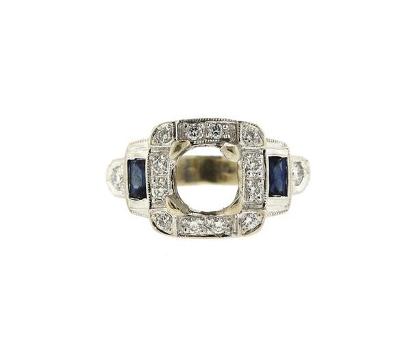 14K Gold Diamond Sapphire Engagement Ring Mounting (1 of 2)