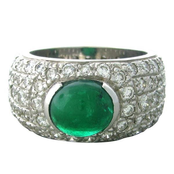 18k Gold Diamond Emerald Cabochon Ring (1 of 5)