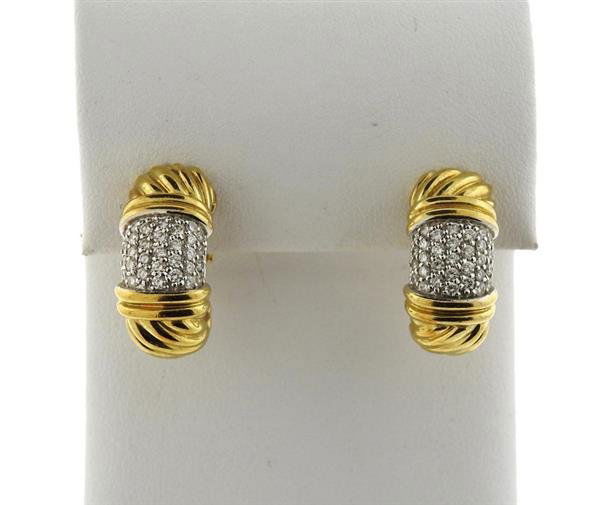 David Yurman Metro 18k Gold Diamond Half Hoop Earrings (1 of 5)