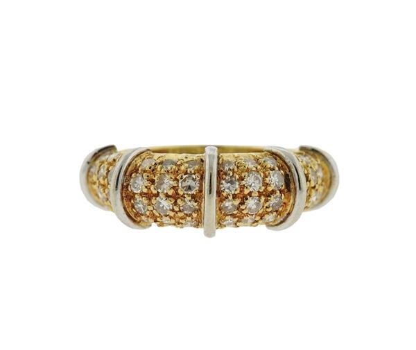 18K Gold Diamond Band Ring: METAL: 18K gold. GEMSTONES: diamonds- approx.0.50ctw. MEASUREMENTS: ring size 6. Band is 8mm at widest point. TESTED: 18K. WEIGHT: 4.8 grams. Gemstones have not been graded for color and clarity ,and 